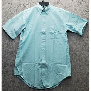 Windsor Dress Shirt Men 16.5 Green Half Sleeve Collared Chest Pocket Button Down